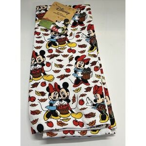 NEW Set Of 2 Disney Kitchen Towels Mickey & Minnie Fall Autumn Leaves Apples